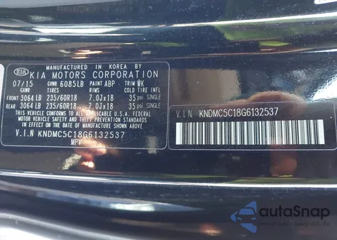 2016 Kia Sedona Sx z USA, uszkodzony, nr VIN KNDMC5C18G6132537